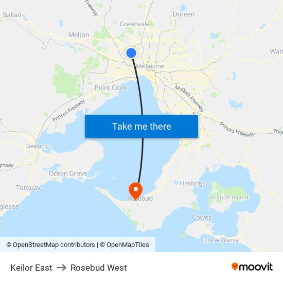 Keilor East to Rosebud West map