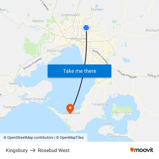 Kingsbury to Rosebud West map