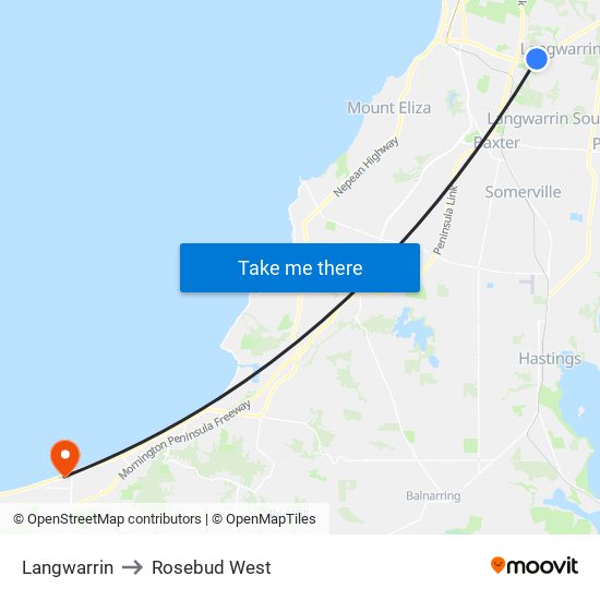 Langwarrin to Rosebud West map