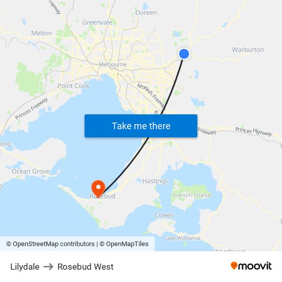 Lilydale to Rosebud West map