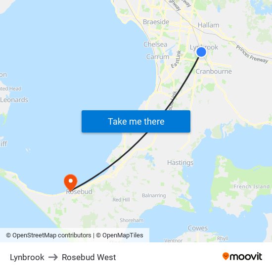 Lynbrook to Rosebud West map