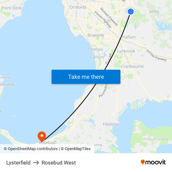 Lysterfield to Rosebud West map