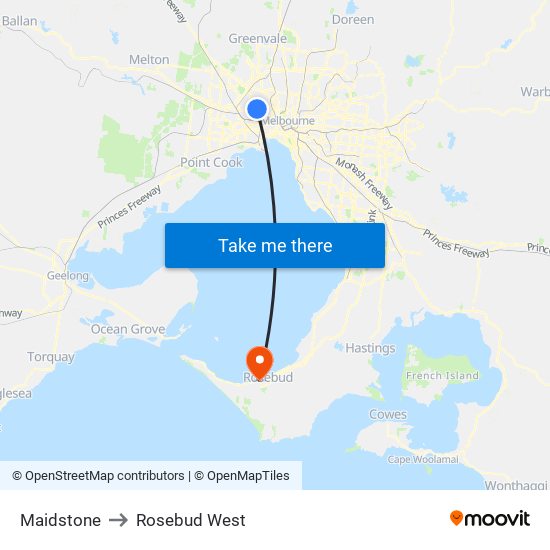 Maidstone to Rosebud West map