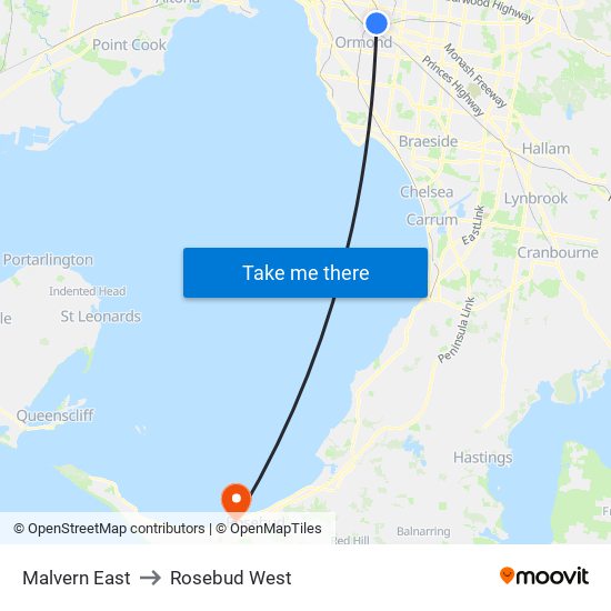 Malvern East to Rosebud West map