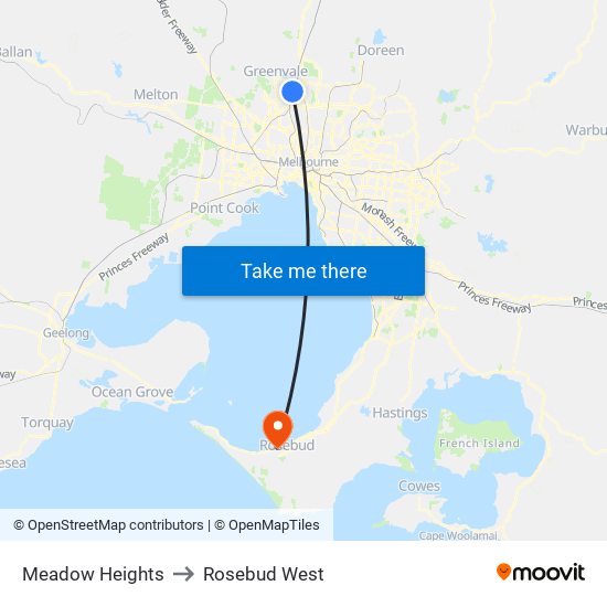 Meadow Heights to Rosebud West map
