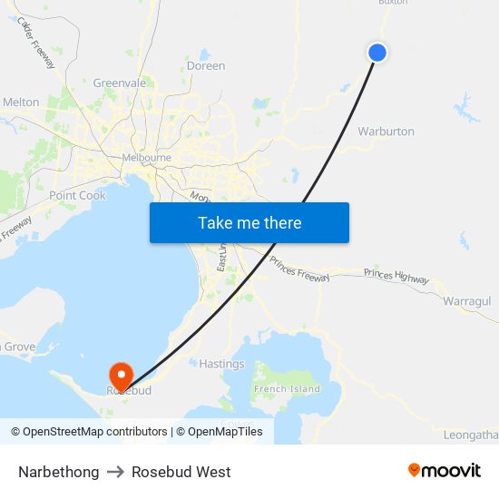 Narbethong to Rosebud West map