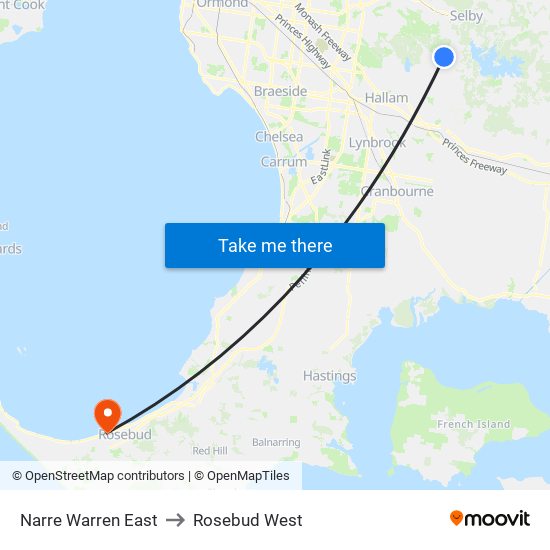 Narre Warren East to Rosebud West map