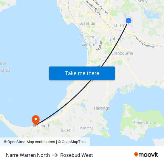 Narre Warren North to Rosebud West map