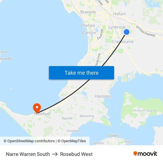 Narre Warren South to Rosebud West map