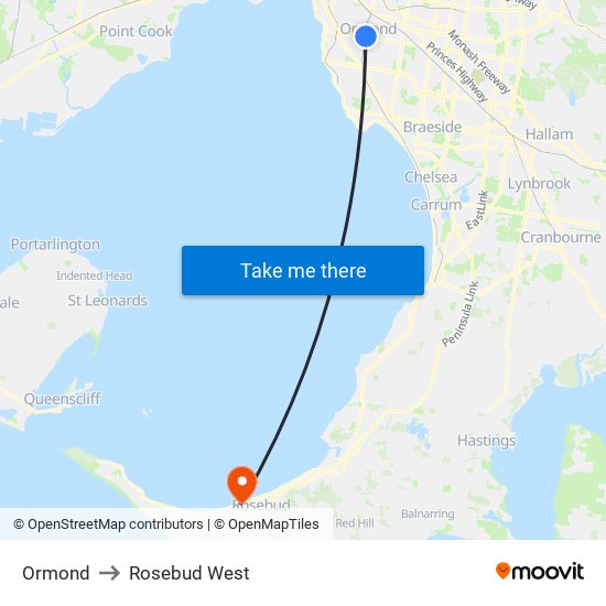 Ormond to Rosebud West map