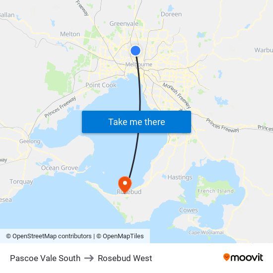 Pascoe Vale South to Rosebud West map