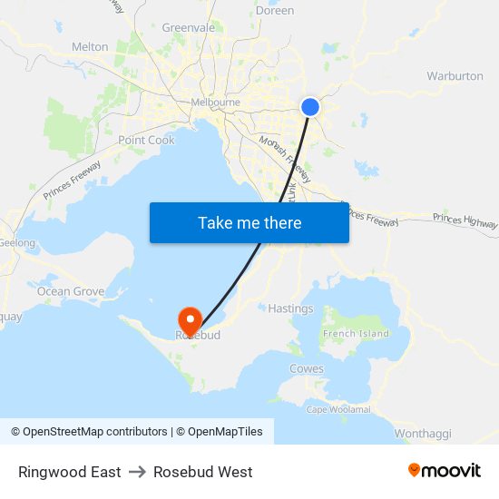 Ringwood East to Rosebud West map