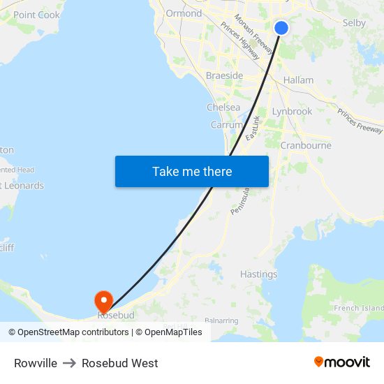 Rowville to Rosebud West map