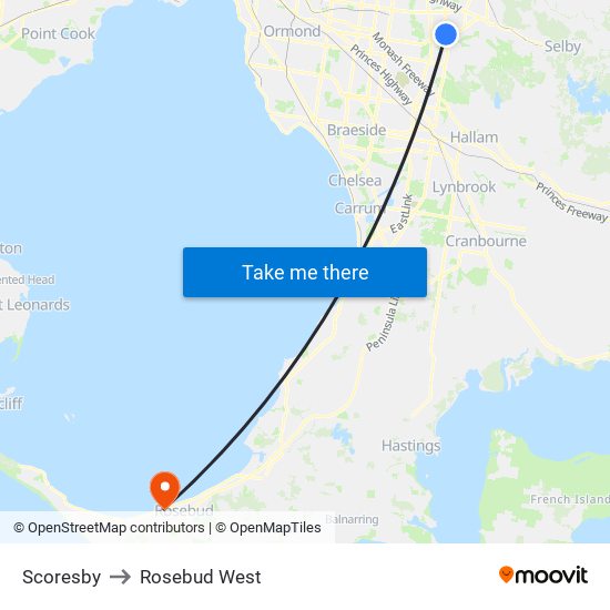 Scoresby to Rosebud West map