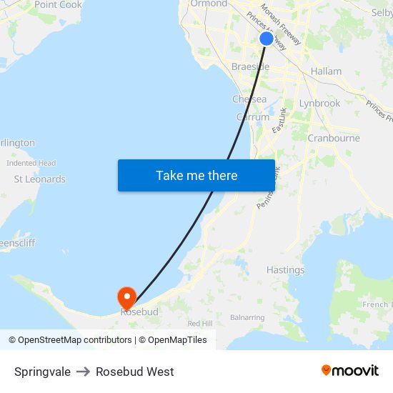 Springvale to Rosebud West map