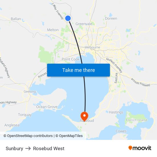 Sunbury to Rosebud West map