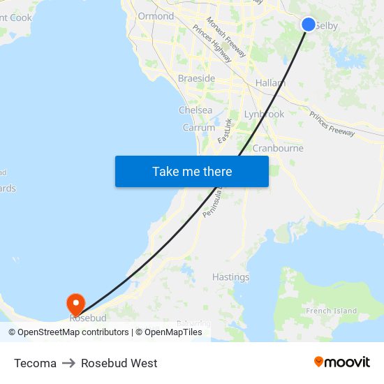 Tecoma to Rosebud West map