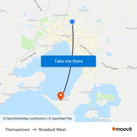 Thomastown to Rosebud West map