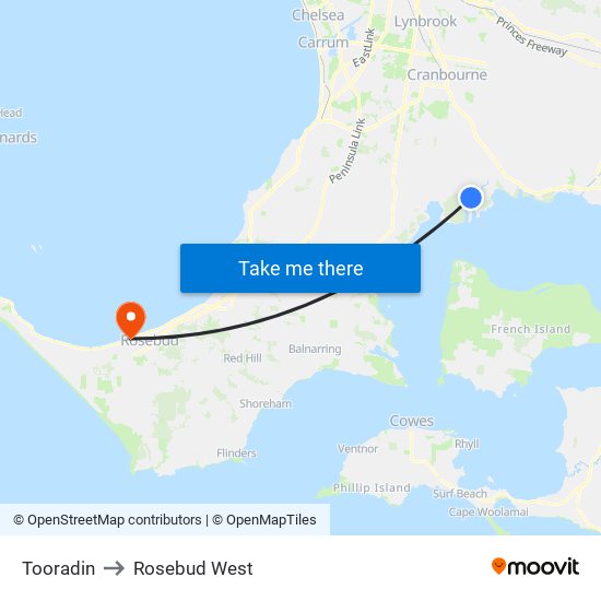 Tooradin to Rosebud West map