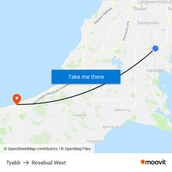 Tyabb to Rosebud West map