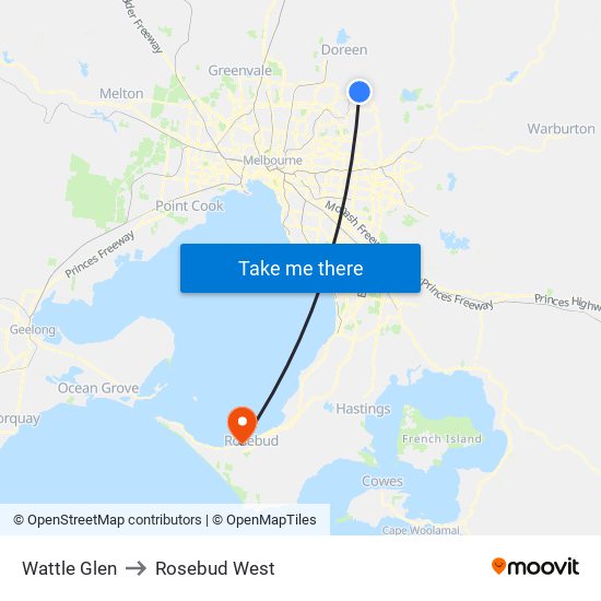 Wattle Glen to Rosebud West map