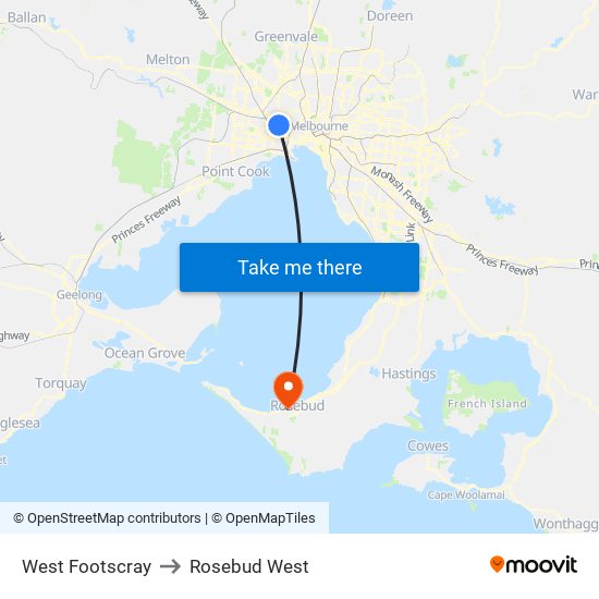 West Footscray to Rosebud West map