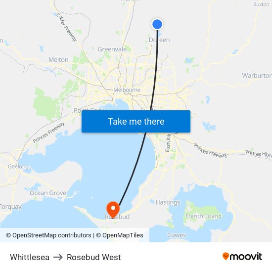 Whittlesea to Rosebud West map