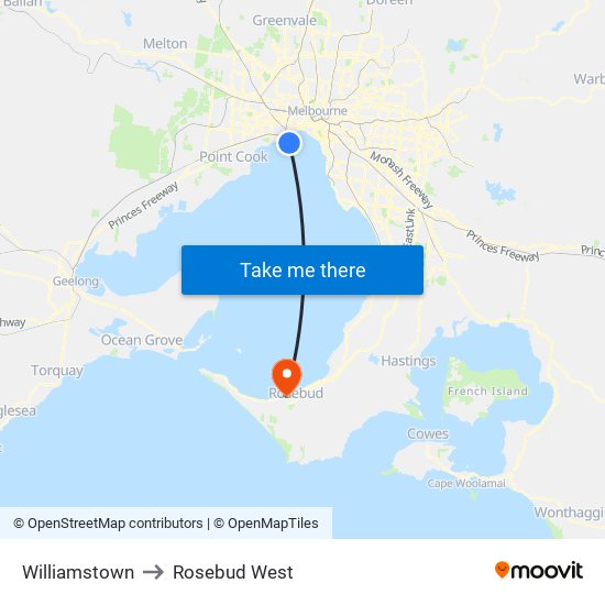 Williamstown to Rosebud West map
