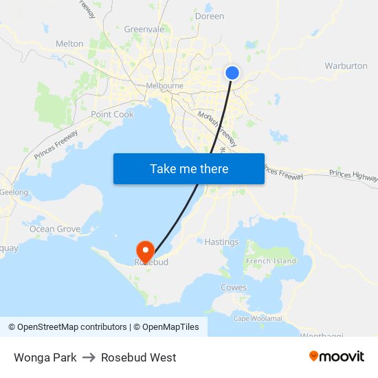 Wonga Park to Rosebud West map