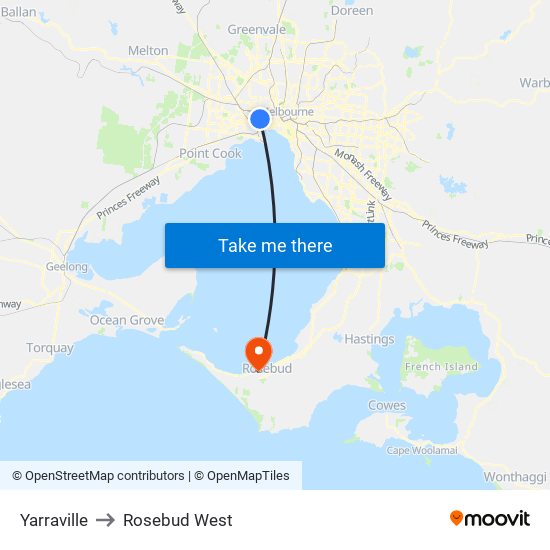Yarraville to Rosebud West map