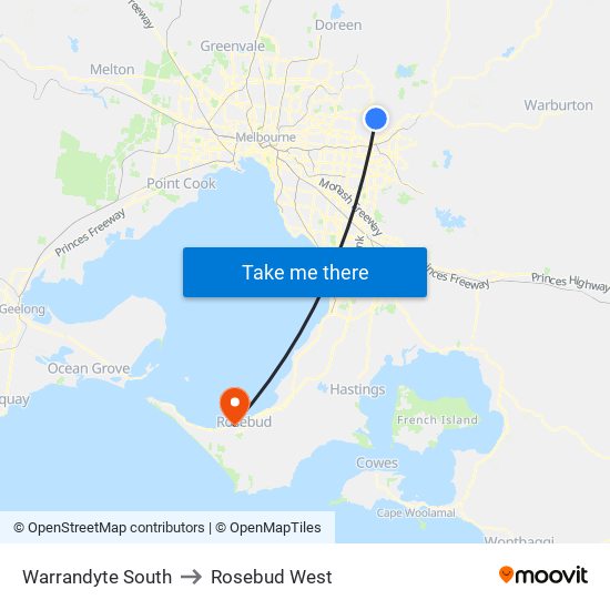 Warrandyte South to Rosebud West map