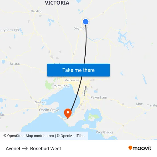 Avenel to Rosebud West map