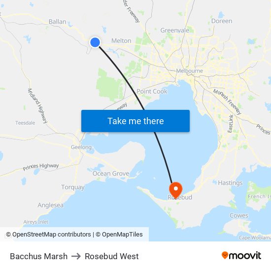 Bacchus Marsh to Rosebud West map