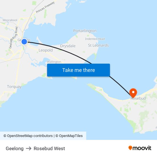 Geelong to Rosebud West map