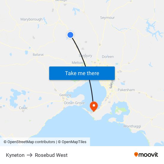 Kyneton to Rosebud West map