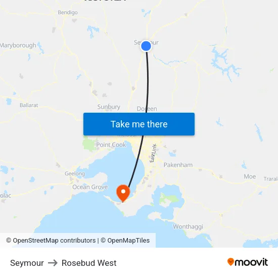 Seymour to Rosebud West map