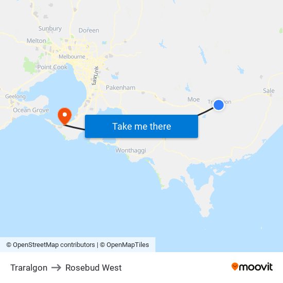 Traralgon to Rosebud West map