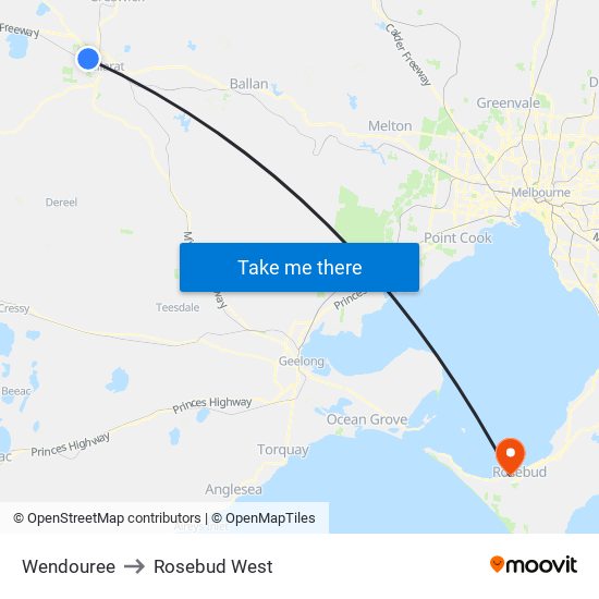 Wendouree to Rosebud West map