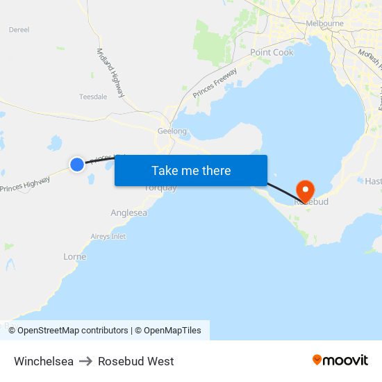 Winchelsea to Rosebud West map