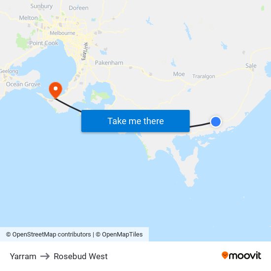 Yarram to Rosebud West map