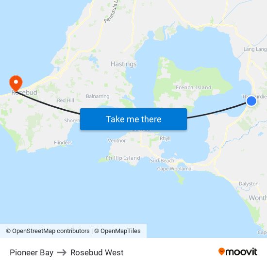 Pioneer Bay to Rosebud West map