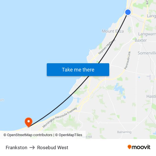 Frankston to Rosebud West map