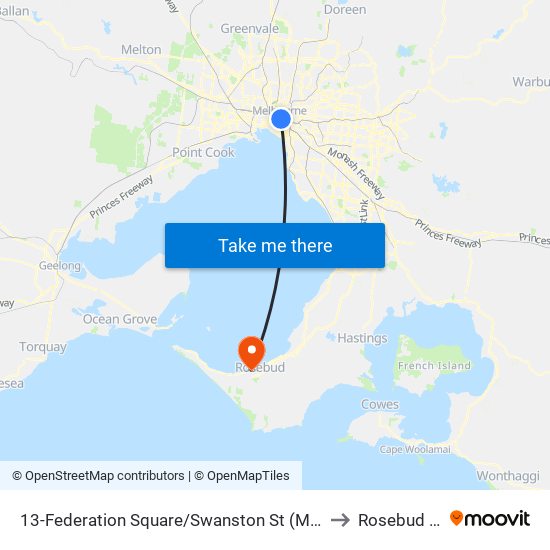 13-Federation Square/Swanston St (Melbourne City) to Rosebud West map