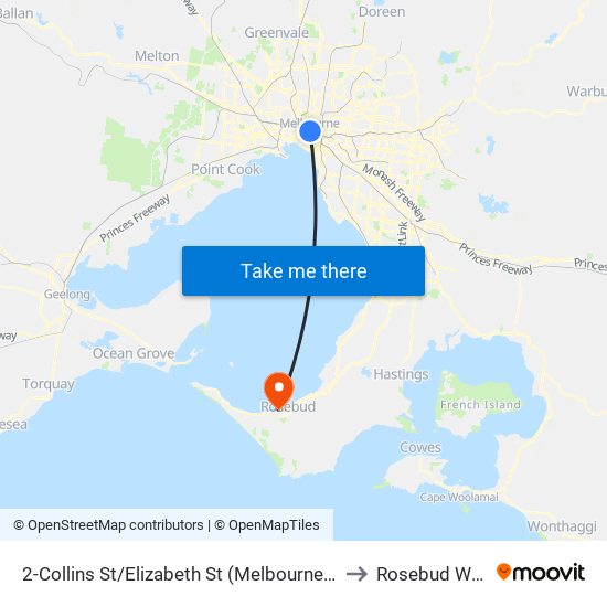 2-Collins St/Elizabeth St (Melbourne City) to Rosebud West map