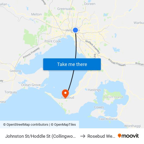 Johnston St/Hoddle St (Collingwood) to Rosebud West map