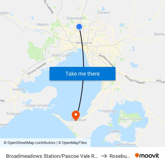 Broadmeadows Station/Pascoe Vale Rd (Broadmeadows) to Rosebud West map