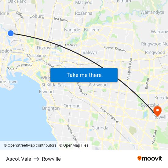 Ascot Vale to Rowville map