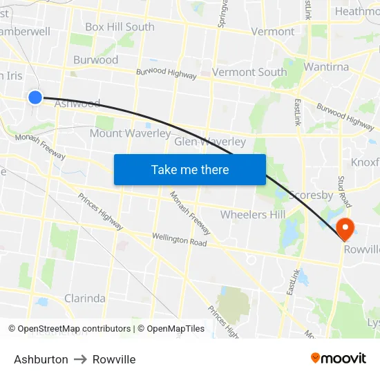Ashburton to Rowville map