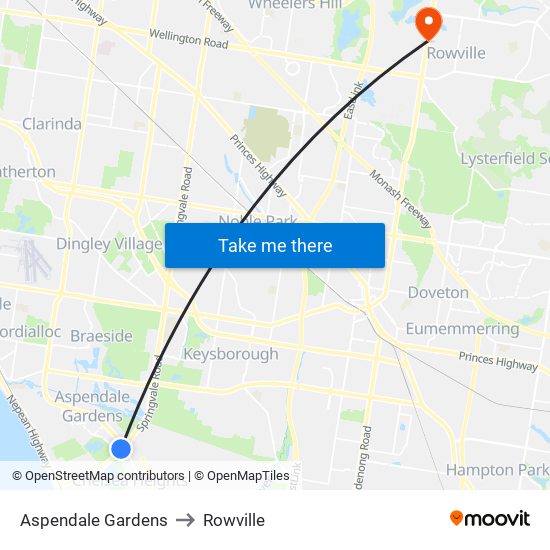 Aspendale Gardens to Rowville map