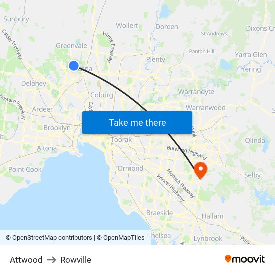 Attwood to Rowville map